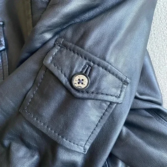 Tory Burch Leather Jacket Women’s Moto Biker Black Zip Up